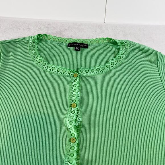 Button Up Top Carolyn Taylor Woman's XL Green Lace Trim Cotton Rayon Blend - Picture 4 of 13